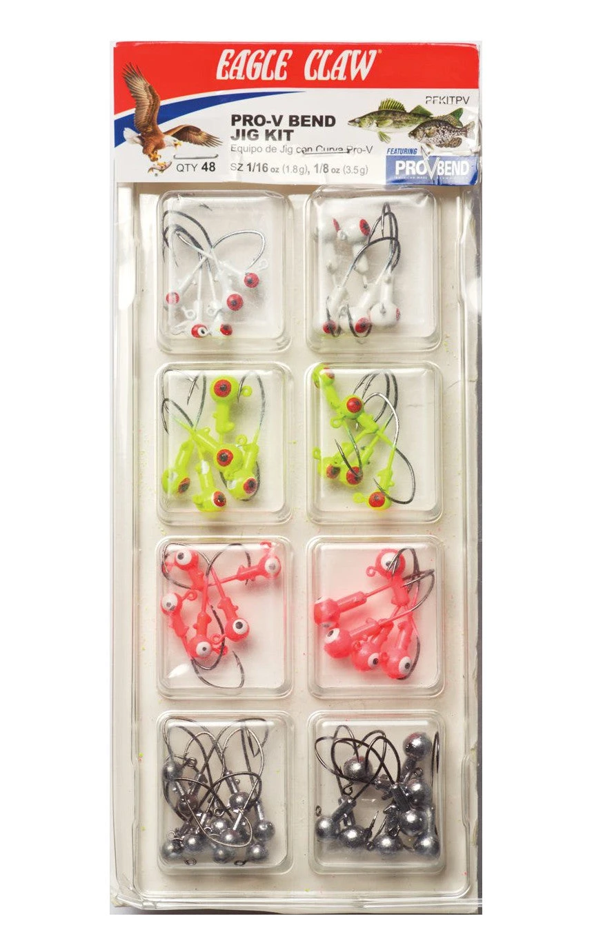 Eagle Claw Pro-V Bend Jig Kit 48-Piece Jighead Assortment